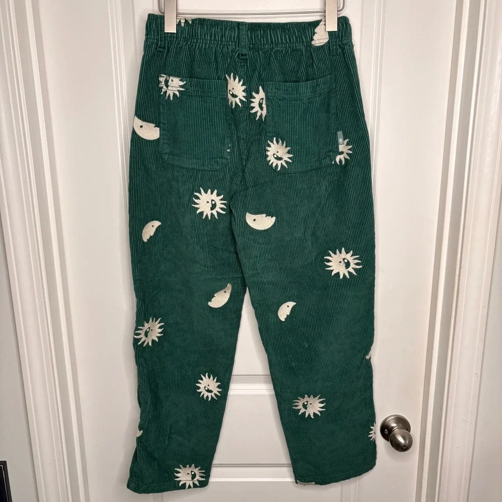 Urban Outfitters Mens Green Corduroy Sun Moon Embroidered Beach Pants Small